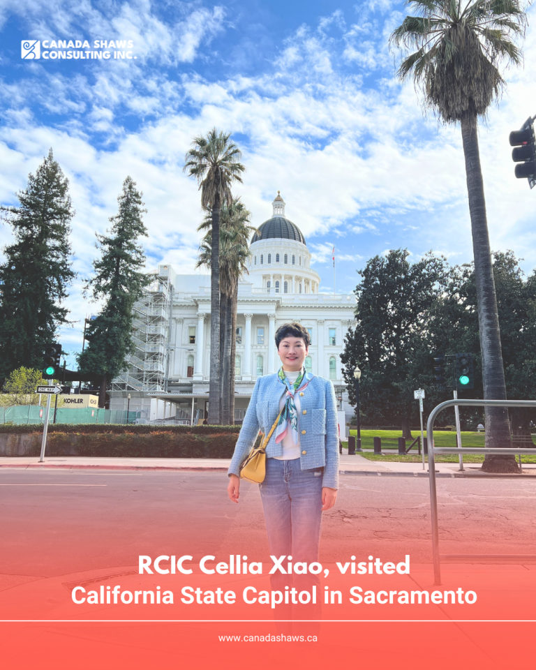 RCIC Cellia Xiao visiting the California State Capitol in Sacramento, with the iconic dome and palm trees in the background. The photo showcases Cellia standing in front of the Capitol building on a clear day.