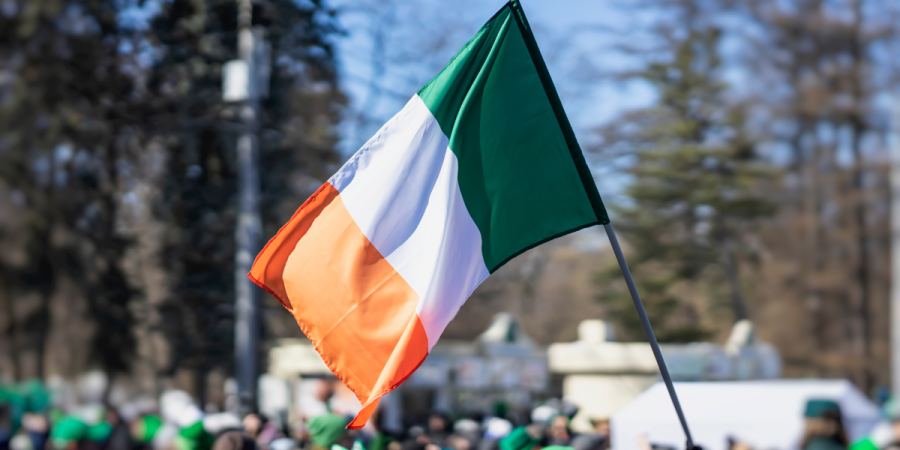 Ireland tricolour flag waving outdoors
