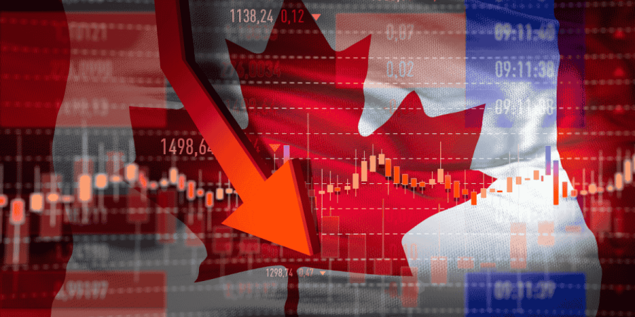 immigration myths about canada economy decline with red arrow on flag