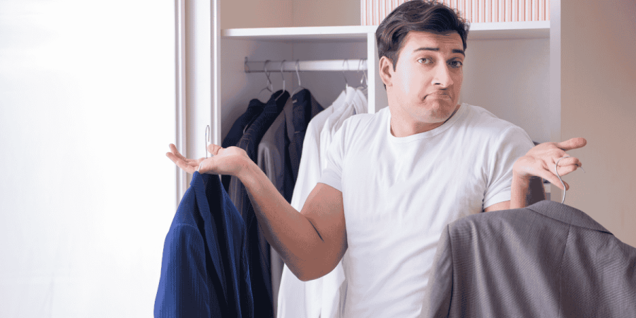 man confused choosing clothes for office highlighting work culture differences