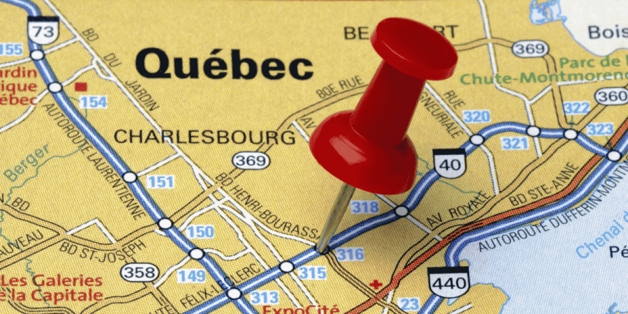 map of quebec with pin marking location for quebec scholarship