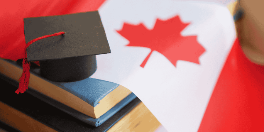 Graduation cap and Canadian flag symbolizing scholarships for Indian students in Canada.