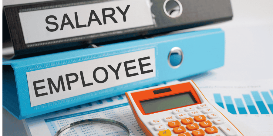 salary and employee folders with calculator for healthcare jobs compensation details