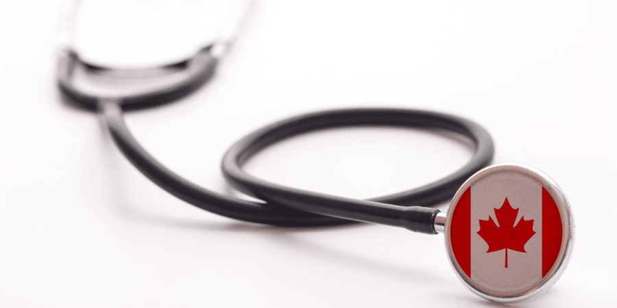 stethoscope with canadian flag symbol representing healthcare jobs in canada