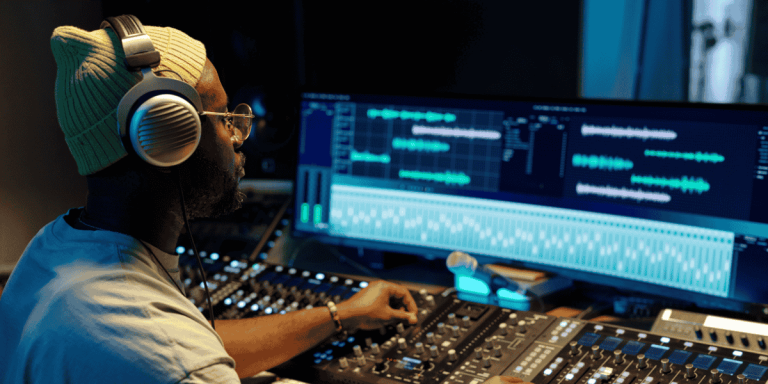 sound engineer working on audio edits in an it job in canada