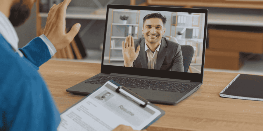 video interview for remote jobs in canada showing a job applicant on screen