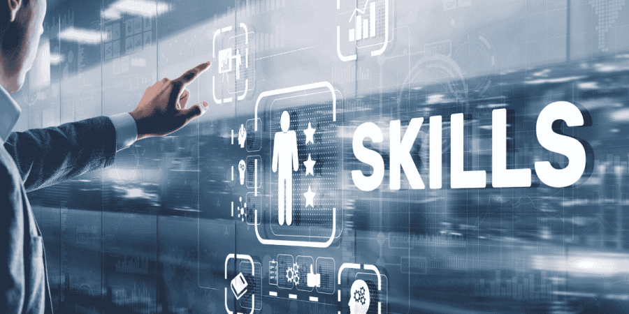person pointing at skills icons representing it jobs in canada and skill development