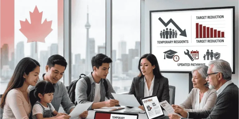 Families reviewing Canada’s 2025 immigration updates and Resident Reduction Plan targets