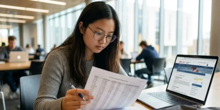 international student reviewing papers on campus related to pgwp eligible programs