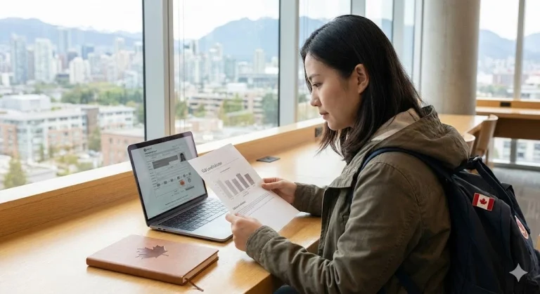 international student in Canada reviewing PGWP language requirements with documents