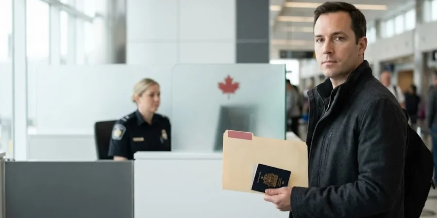 temporary resident permit rules traveler at canada border holding passport and documents