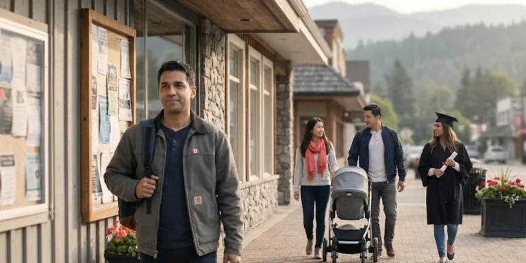 regional immigration programs in canada: newcomers walking in small town main street
