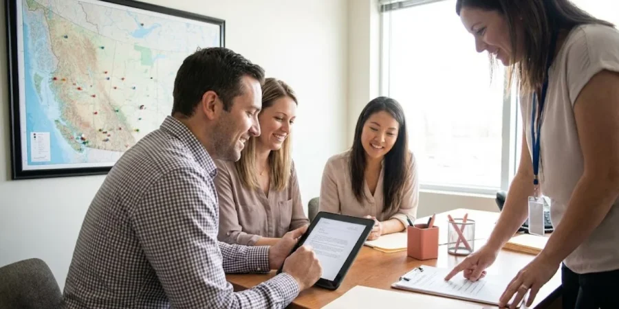 regional immigration programs canada: local employers meeting newcomers in office